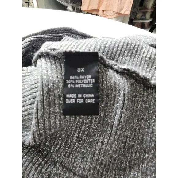 I.N.Studio Womens Size 3 X Silver top blouse plus  3/4 sleeve Crew Neck NWT --22 - Picture 9 of 10